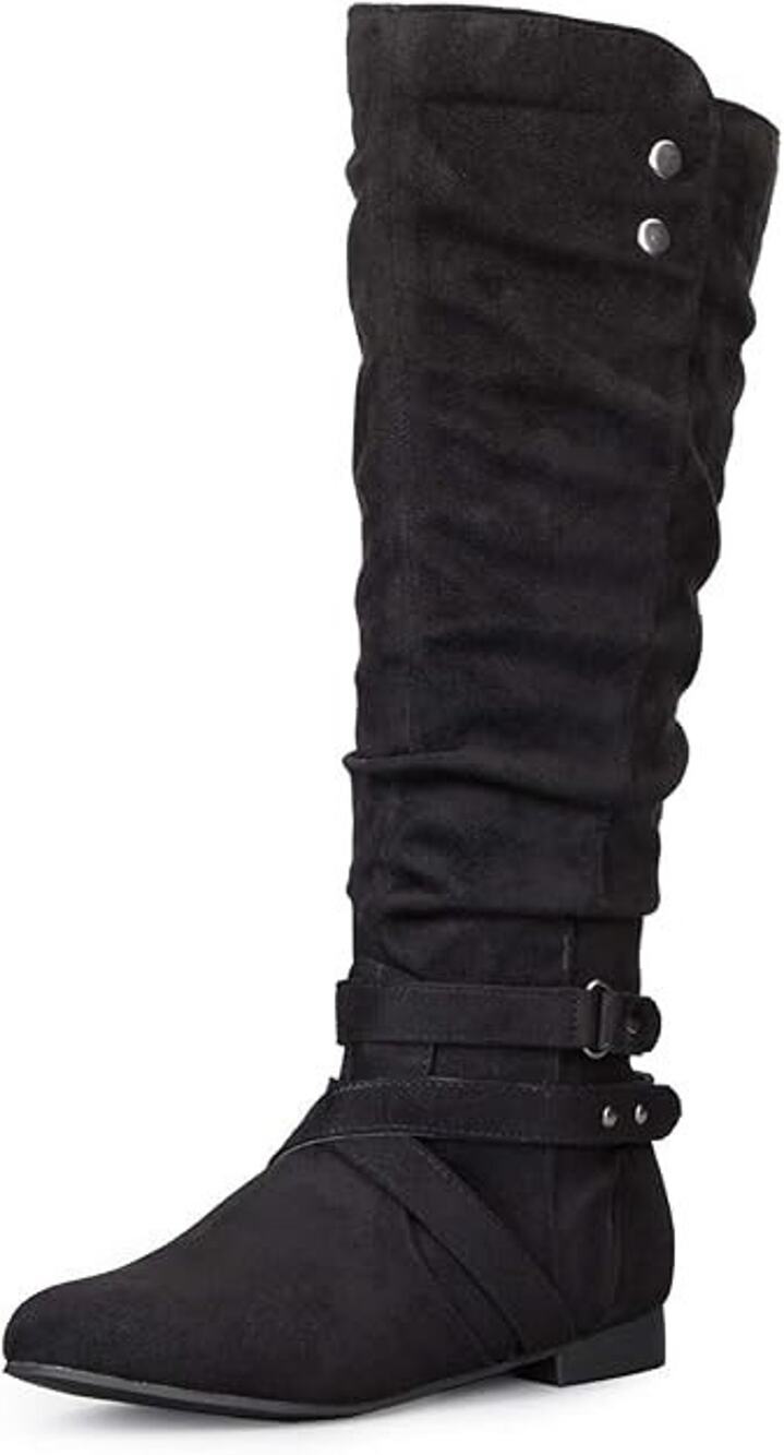 mysoft Knee High Boots Black Women's 8.5 Side Zipper Flat